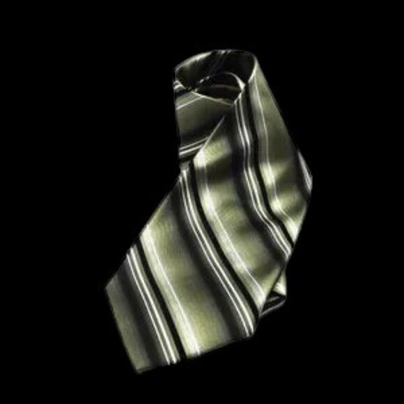 Vintage Designer Pierre Cardin 100% Silk Tie Green Black White - Picture 1 of 5